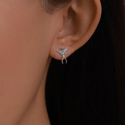 Lunar Moth Sterling Silver Stud Earrings with Oxidised Finish