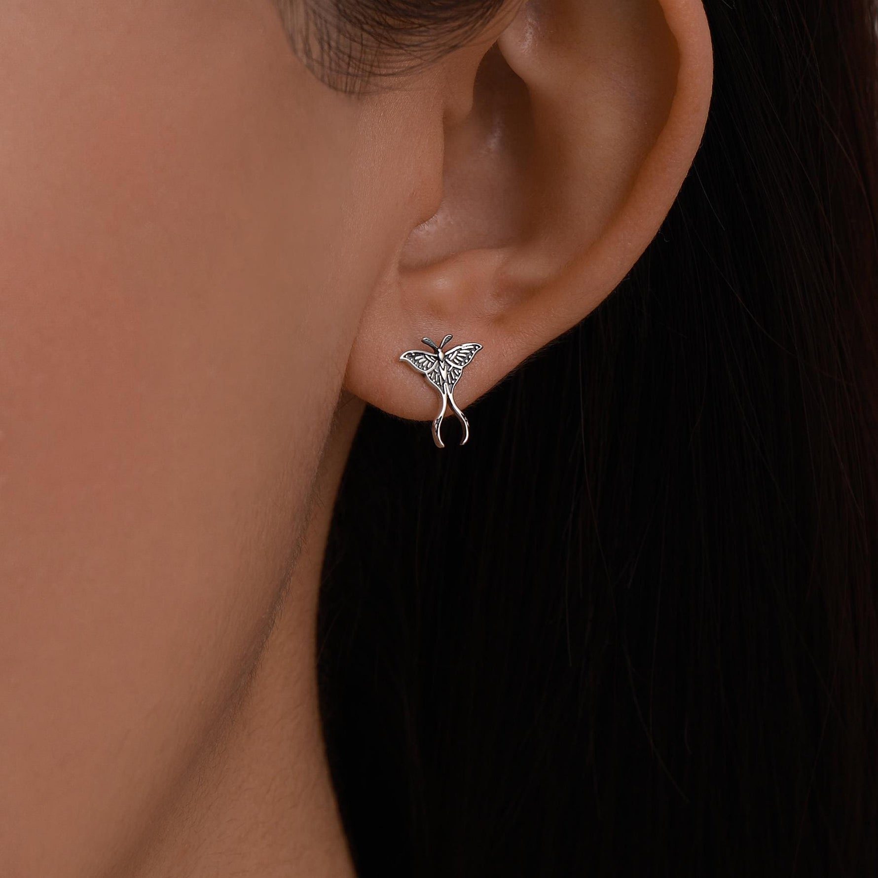 Sterling Silver Luna Moth 18G Screw Back Earrings