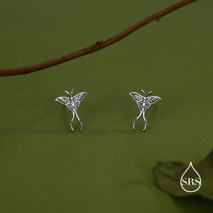 Lunar Moth Sterling Silver Stud Earrings with Oxidised Finish
