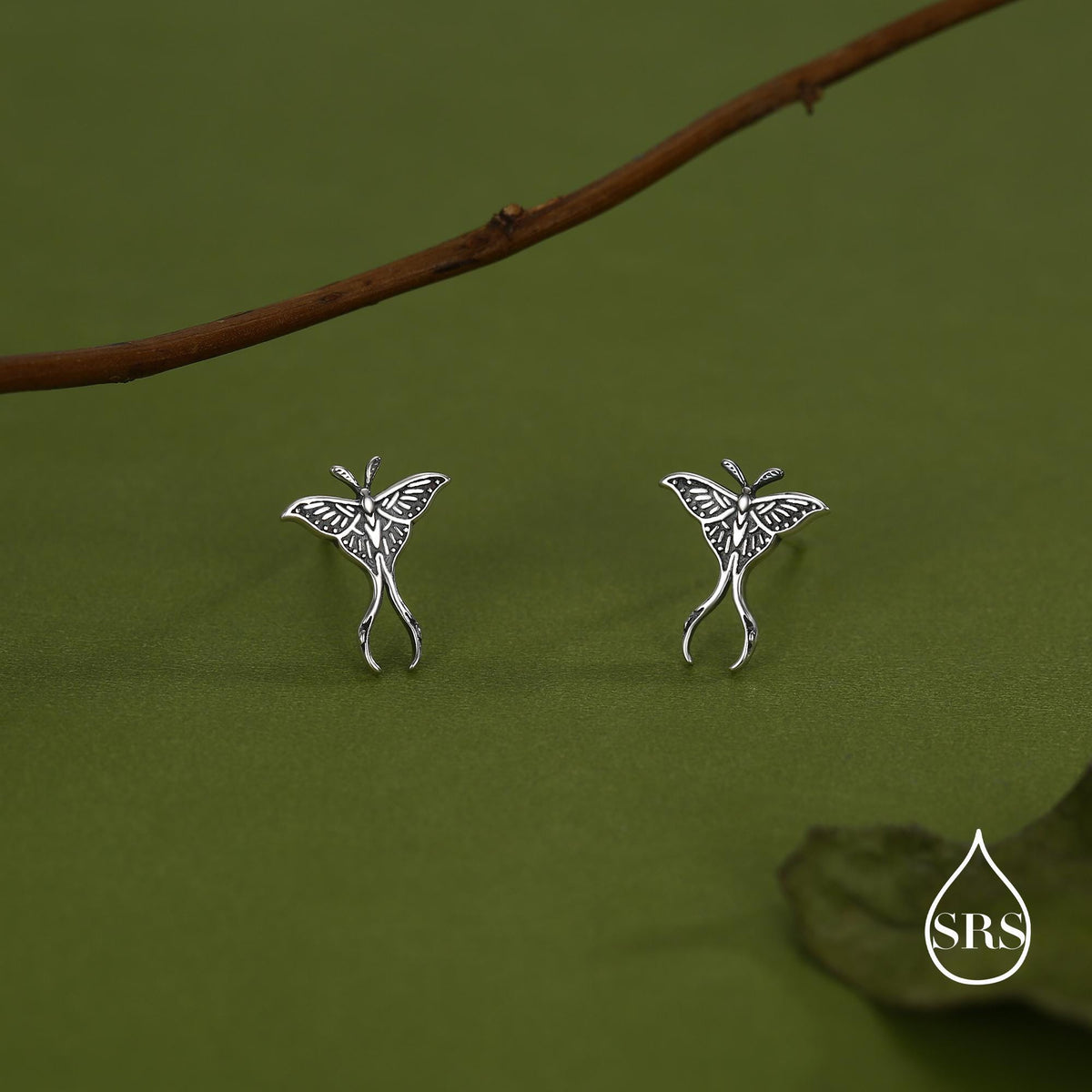 Oxidised Luna Moth Stud Earrings