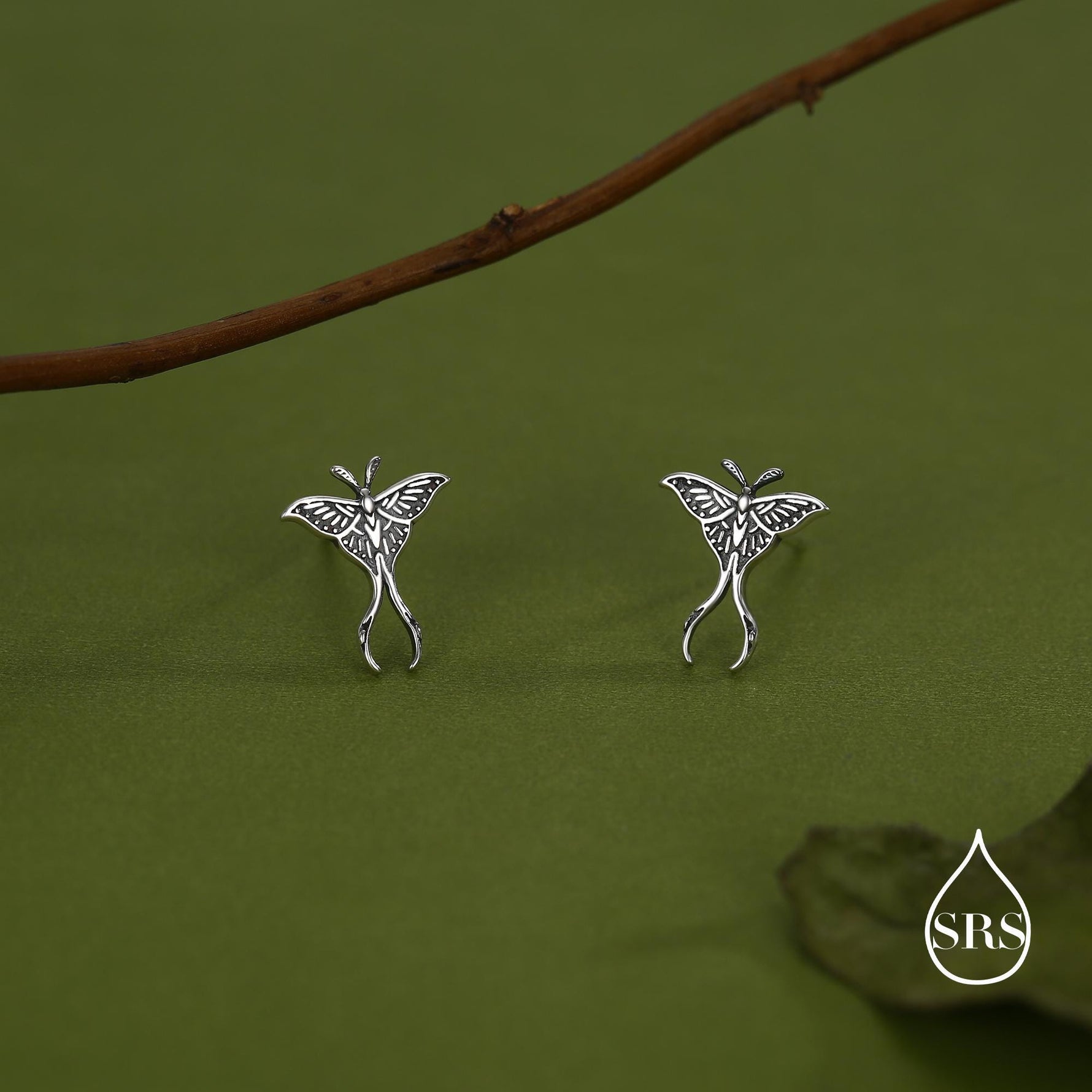 Sterling Silver Luna Moth 18G Screw Back Earrings
