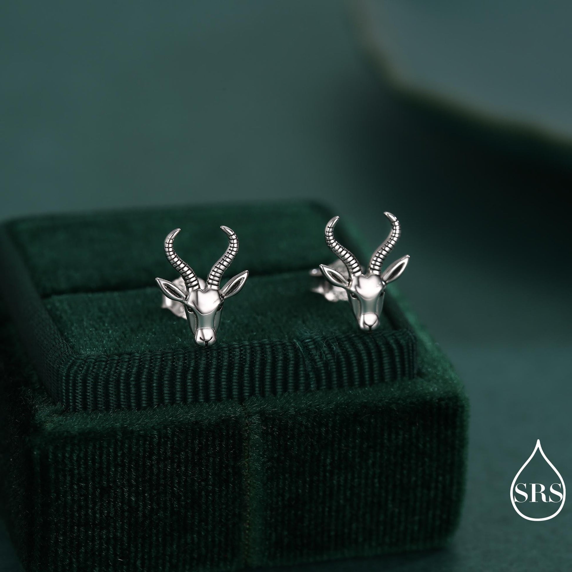 Sterling Silver Antelope / Deer Head Stud Earrings, Aries Jewellery, Animal Earrings, Nature Inspired