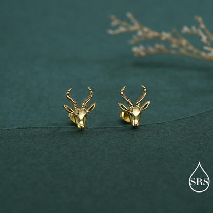 Sterling Silver Antelope / Deer Head Stud Earrings, Aries Jewellery, Animal Earrings, Nature Inspired
