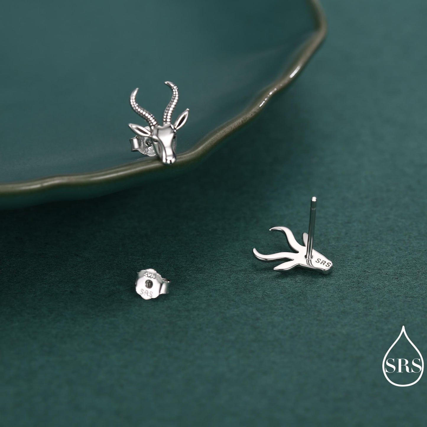 Sterling Silver Antelope / Deer Head Stud Earrings, Aries Jewellery, Animal Earrings, Nature Inspired