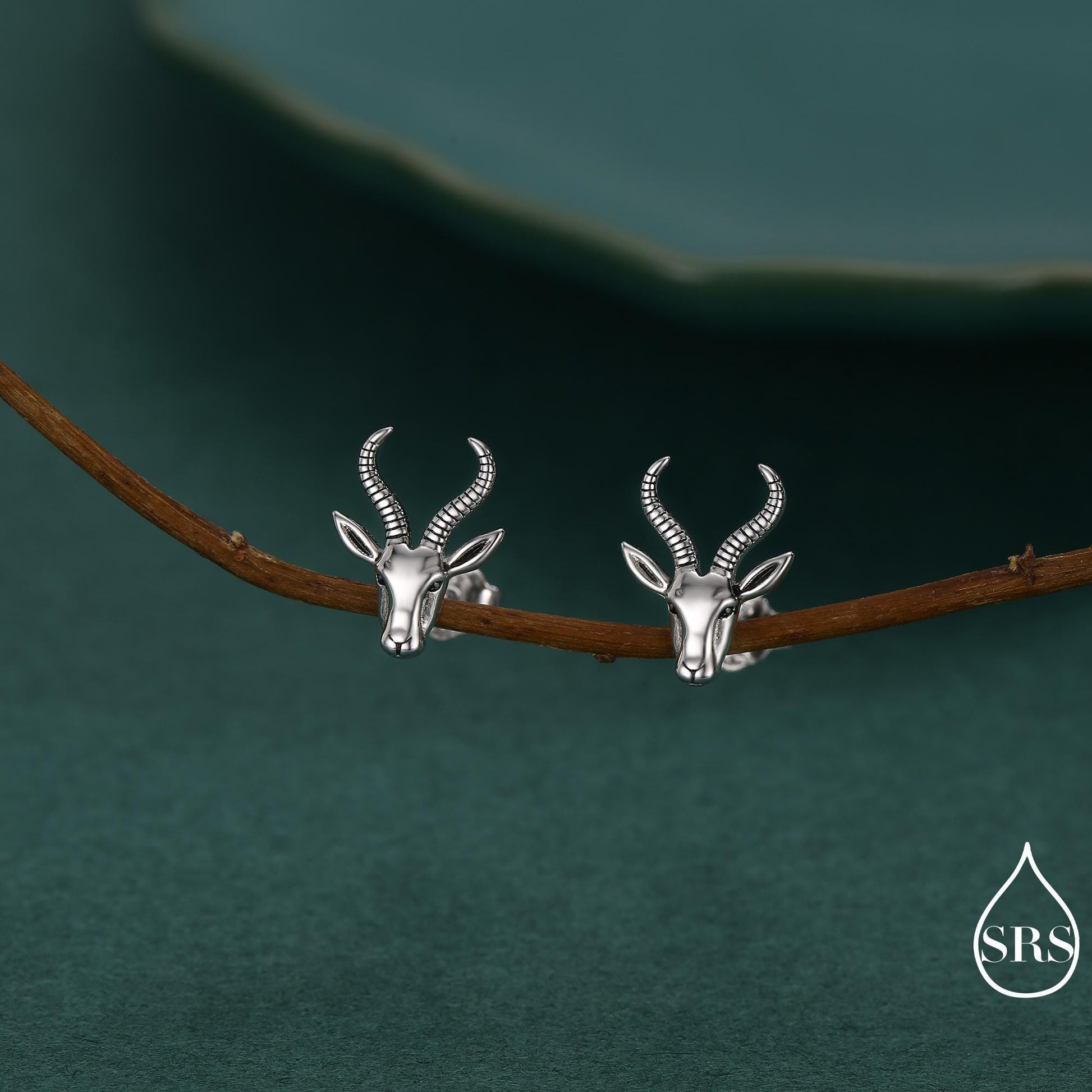 Sterling Silver Antelope / Deer Head Stud Earrings, Aries Jewellery, Animal Earrings, Nature Inspired