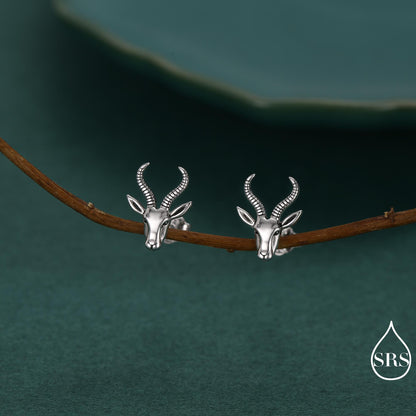 Sterling Silver Antelope / Deer Head Stud Earrings, Aries Jewellery, Animal Earrings, Nature Inspired