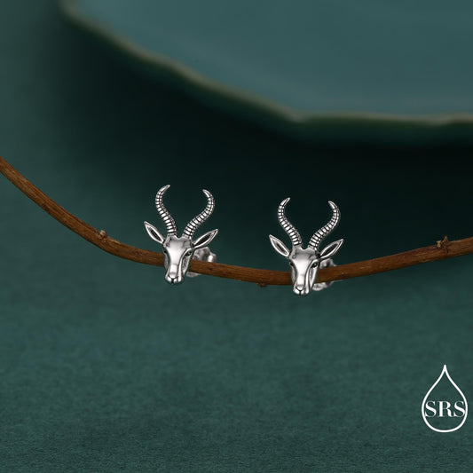 Sterling Silver Antelope / Deer Head Stud Earrings, Aries Jewellery, Animal Earrings, Nature Inspired