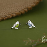 Sterling Silver Enamel Budgie Bird Stud Earring, Mismatched Pair Green and Blue Pet parakeets Earrings, Nature Inspired Bird Jewellery