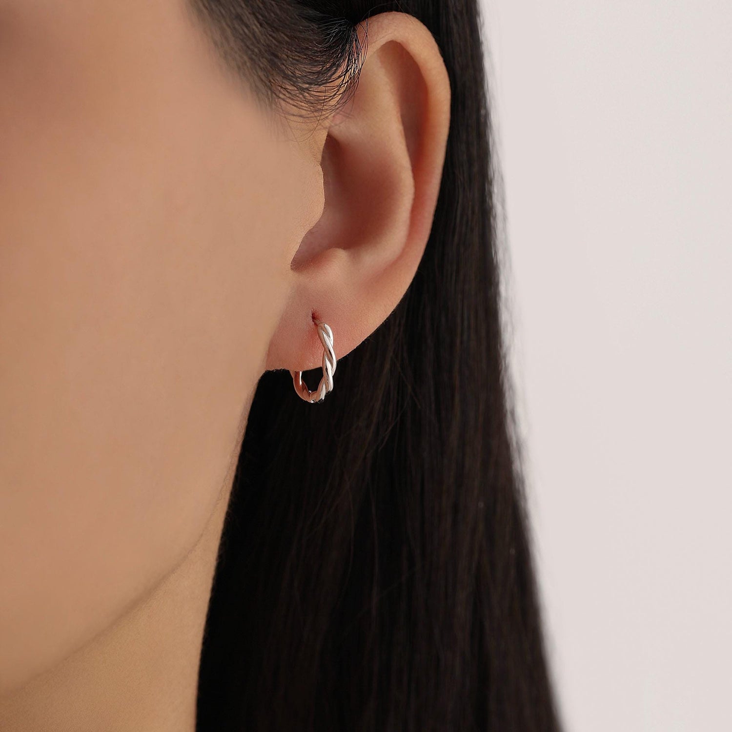 Sterling Silver Dainty Braided Hoop Earrings, 8mm or 10mm, Minimalist and Delicate Twist Rope Hoop Earrings, Silver, Gold, Rose Gold Finish