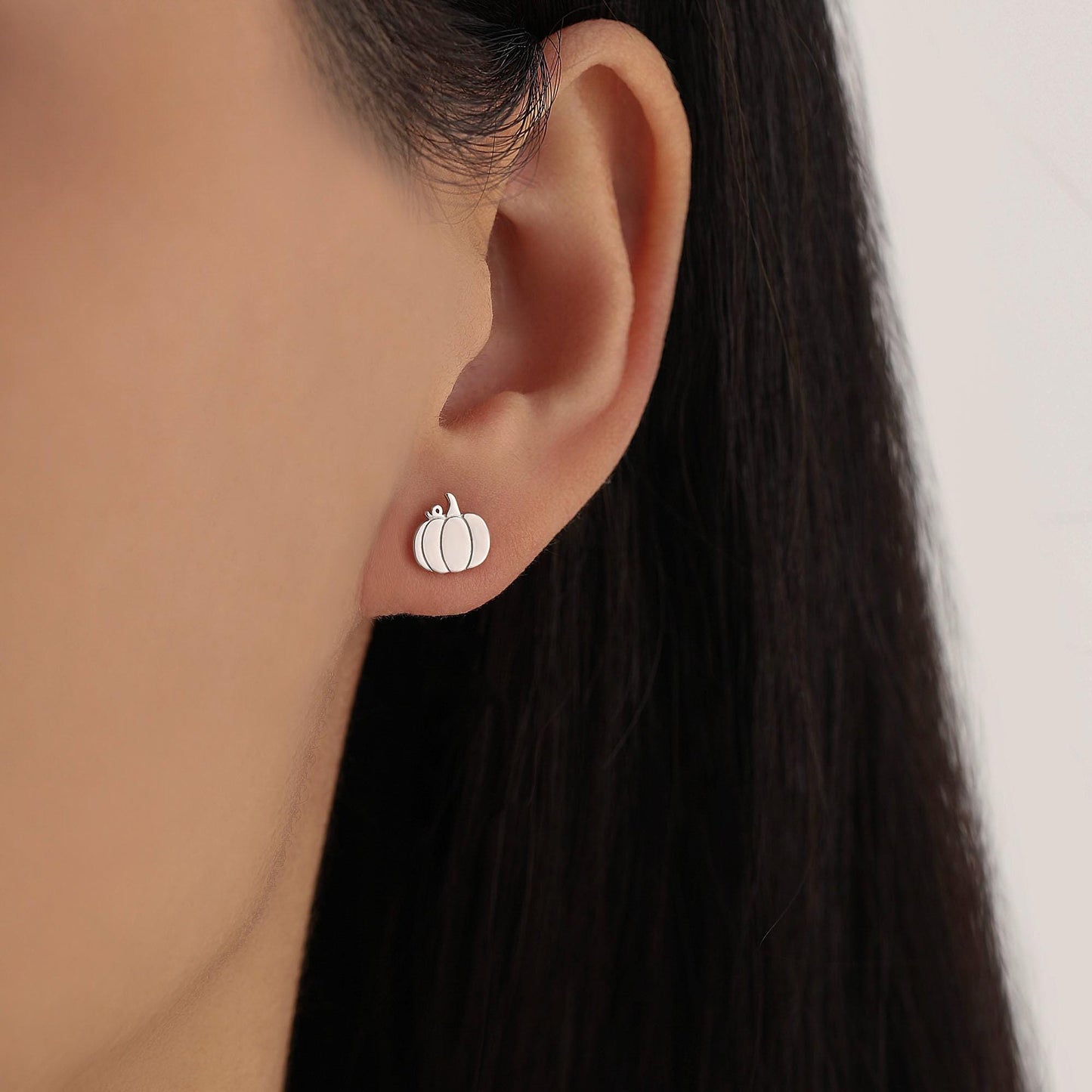 Pumpkin Internally Threaded Flat Back /Stud Earrings in Sterling Silver, Silver, Gold or Rose Gold, Tiny Pumpkin Earrings