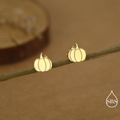 Pumpkin Internally Threaded Flat Back /Stud Earrings in Sterling Silver, Silver, Gold or Rose Gold, Tiny Pumpkin Earrings