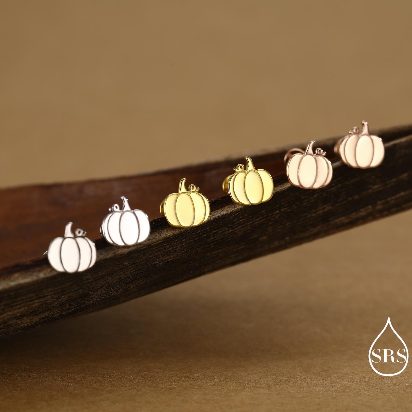 Pumpkin Internally Threaded Flat Back /Stud Earrings in Sterling Silver, Silver, Gold or Rose Gold, Tiny Pumpkin Earrings
