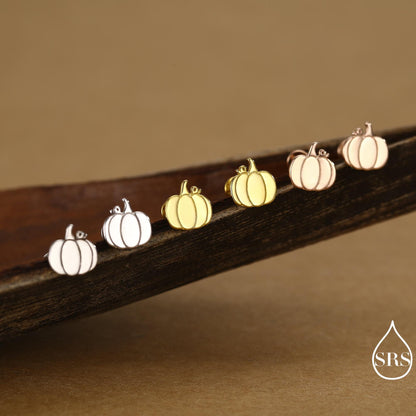 Pumpkin Internally Threaded Flat Back /Stud Earrings in Sterling Silver, Silver, Gold or Rose Gold, Tiny Pumpkin Earrings