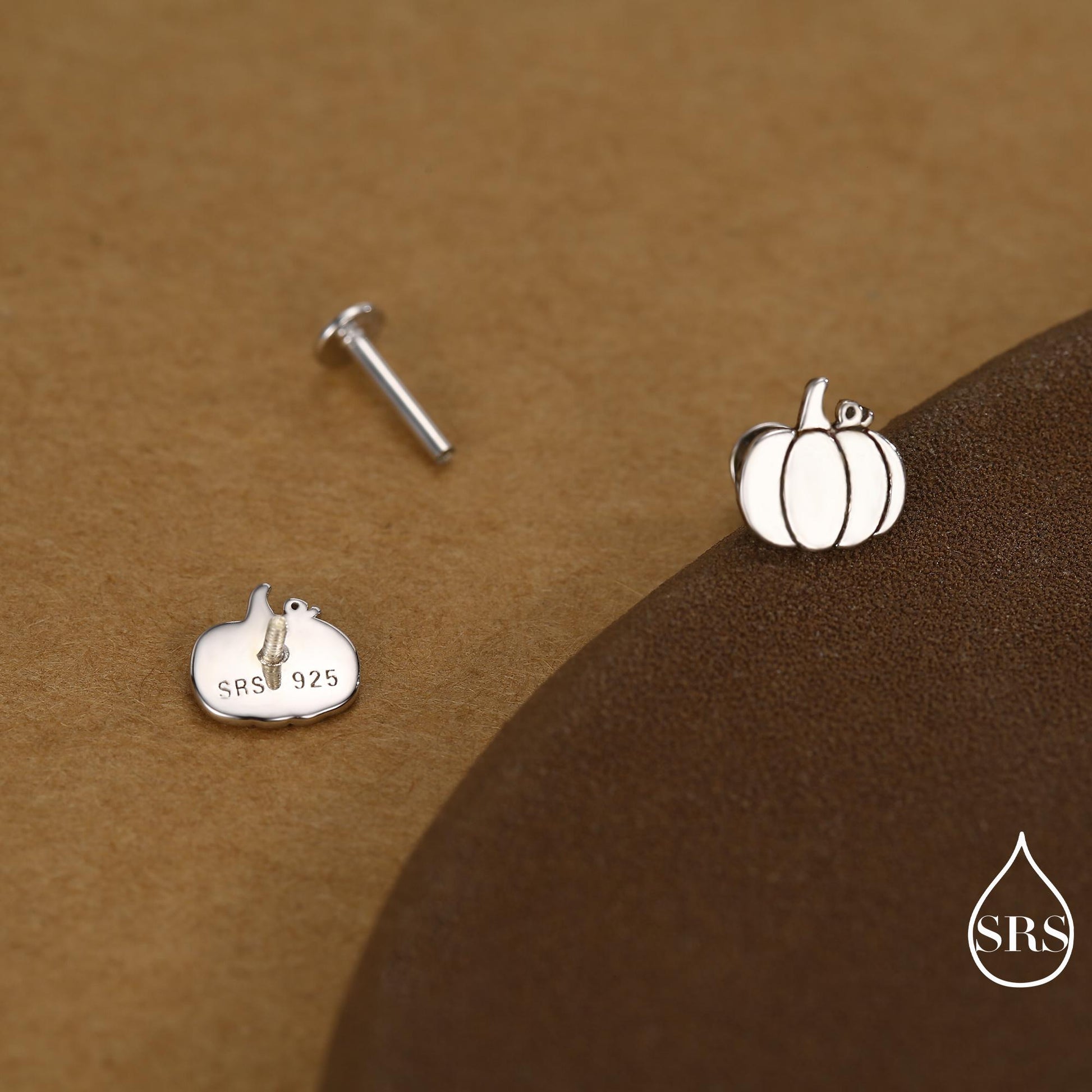 Pumpkin Internally Threaded Flat Back /Stud Earrings in Sterling Silver, Silver, Gold or Rose Gold, Tiny Pumpkin Earrings