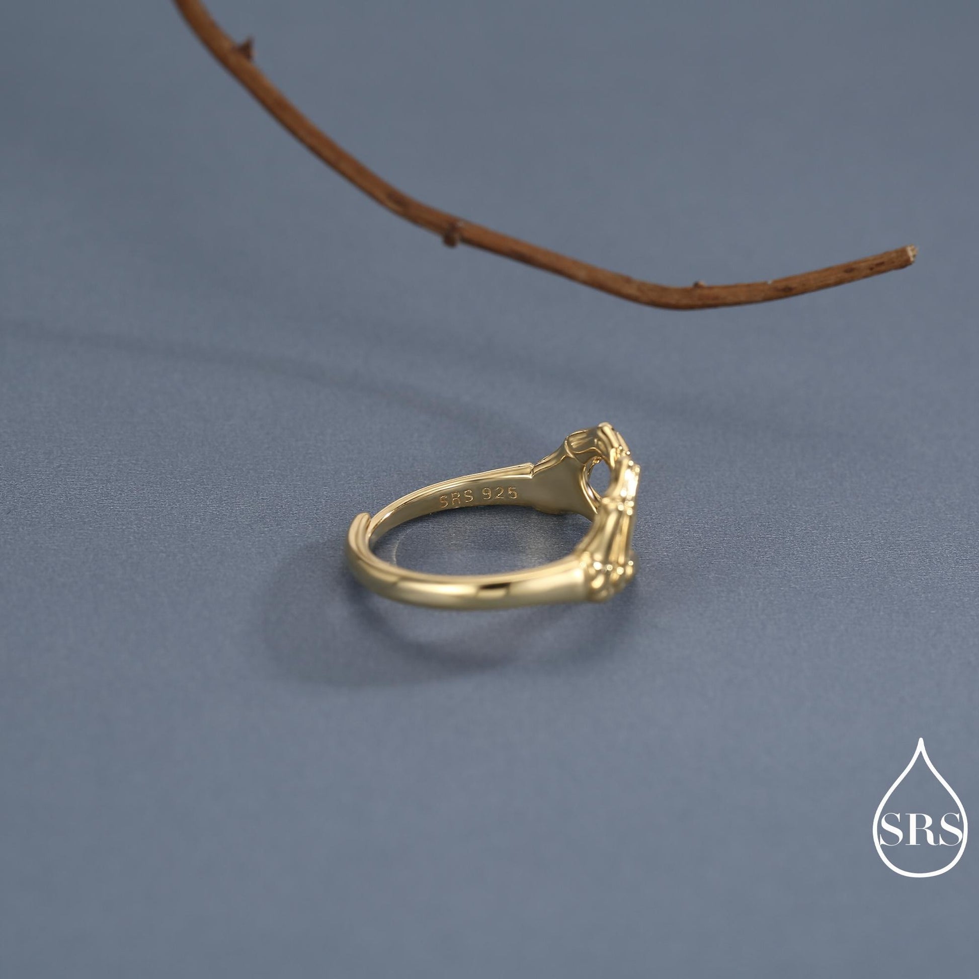 Skeleton Hands Heart Sterling Silver Ring – Gothic Love Collection - Adjustable Size