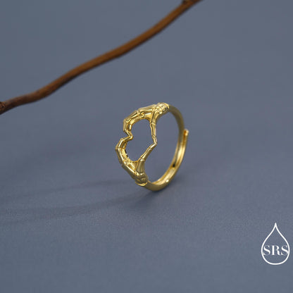 Skeleton Hands Heart Sterling Silver Ring – Gothic Love Collection - Adjustable Size
