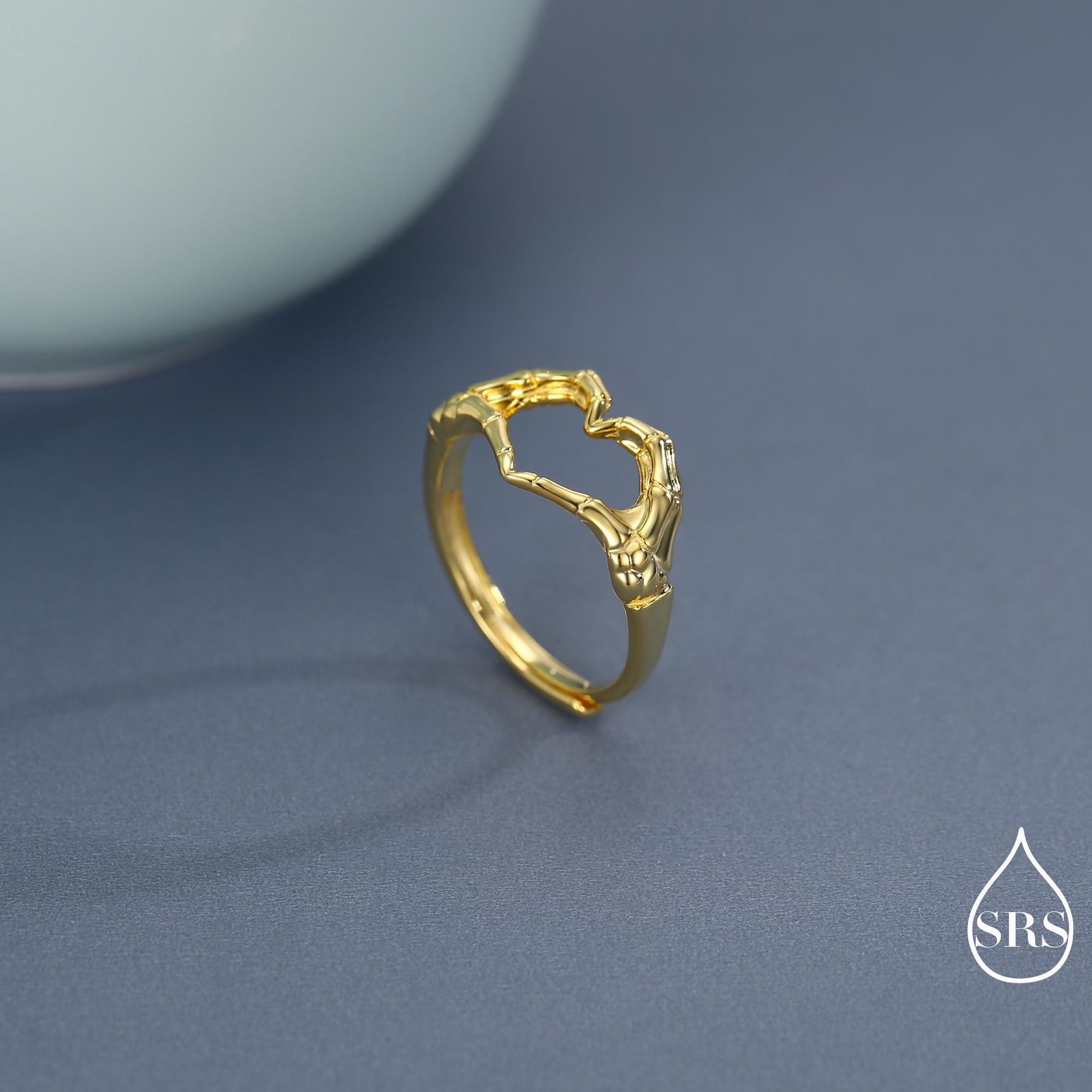 Skeleton Hands Heart Sterling Silver Ring – Gothic Love Collection - Adjustable Size