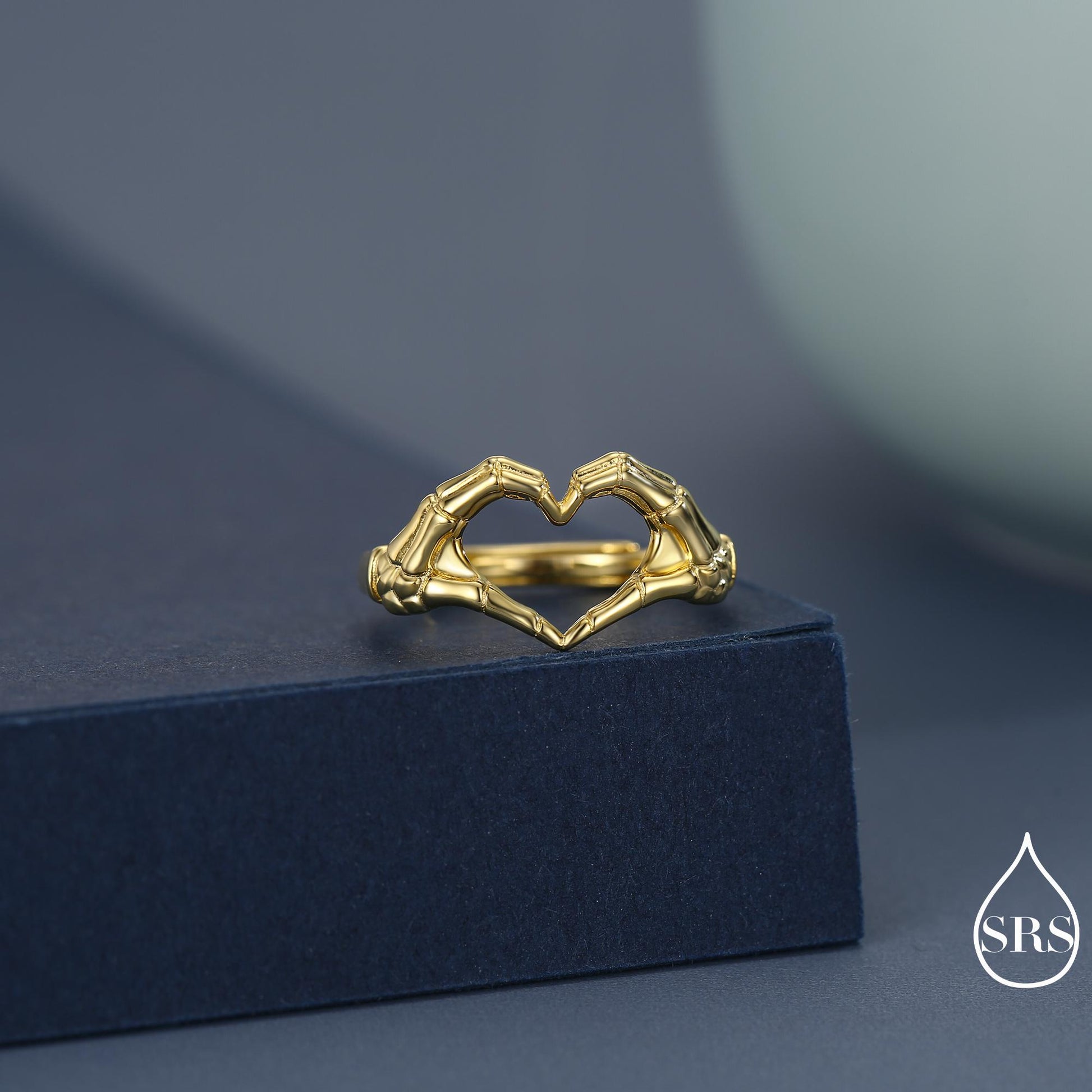 Skeleton Hands Heart Sterling Silver Ring – Gothic Love Collection - Adjustable Size