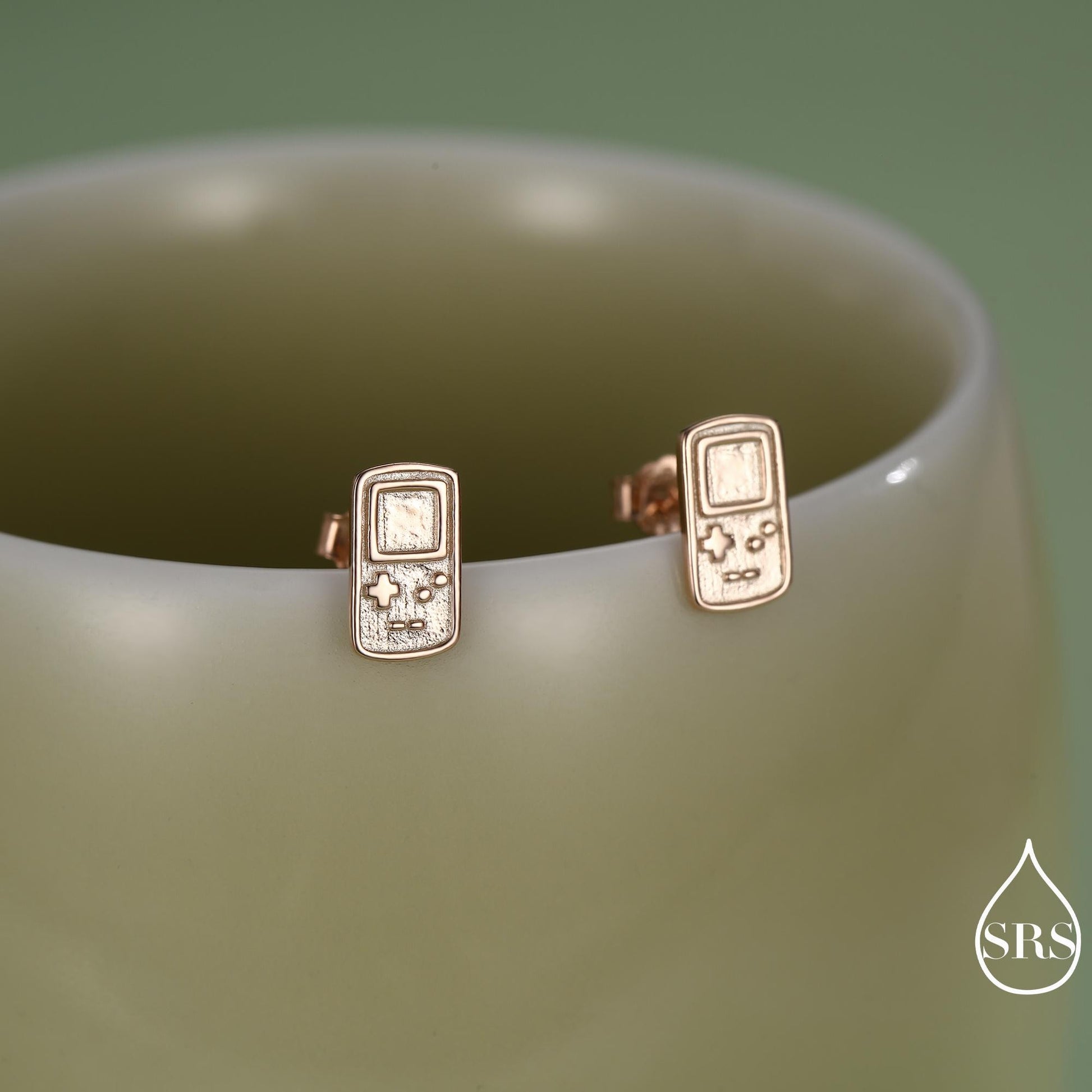 Sterling Silver Retro Game Console Stud Earrings, 90s Nostalgic Jewellery, Silver, Gold or Rose Gold Finish