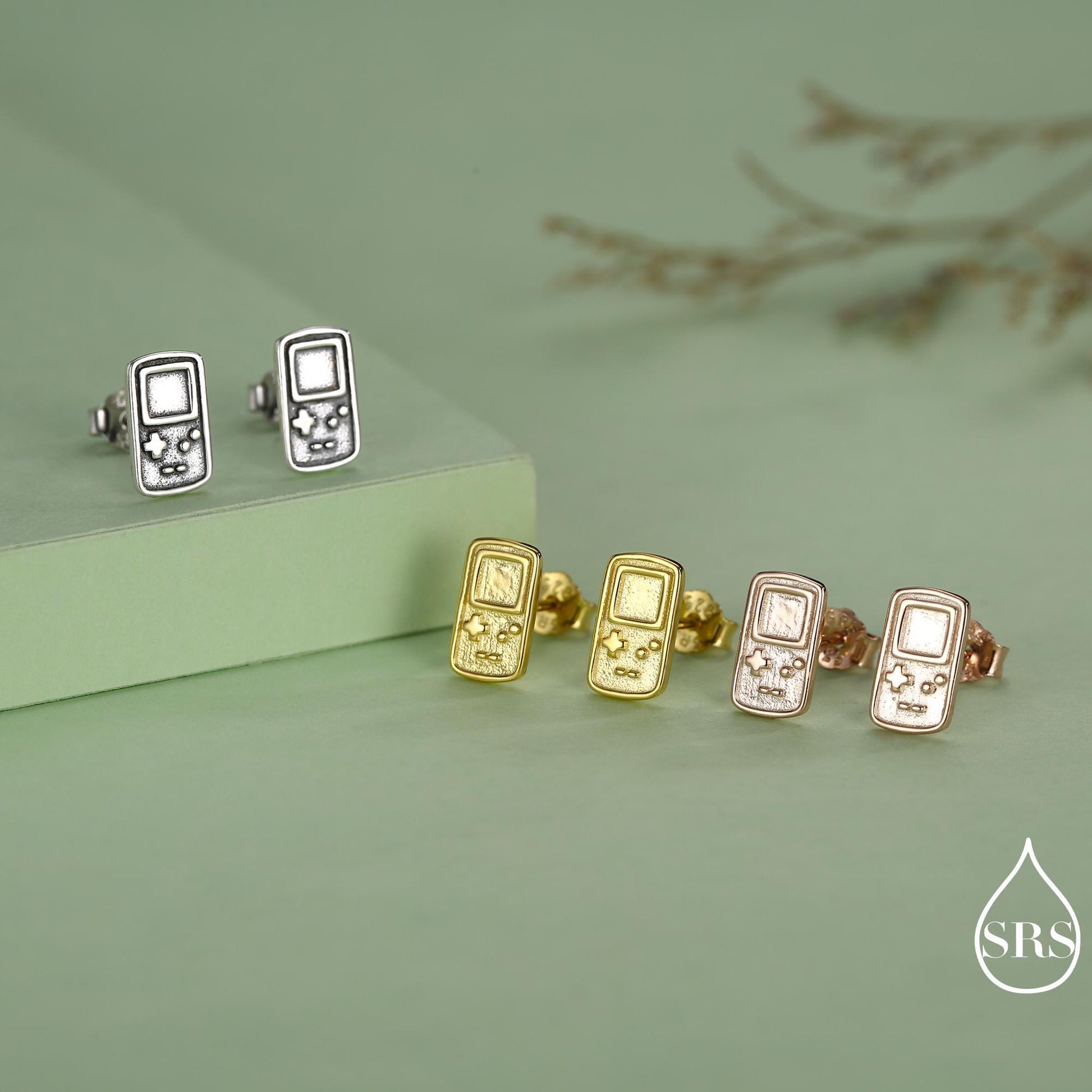 Sterling Silver Retro Game Console Stud Earrings, 90s Nostalgic Jewellery, Silver, Gold or Rose Gold Finish