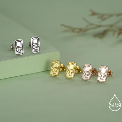 Sterling Silver Retro Game Console Stud Earrings, 90s Nostalgic Jewellery, Silver, Gold or Rose Gold Finish