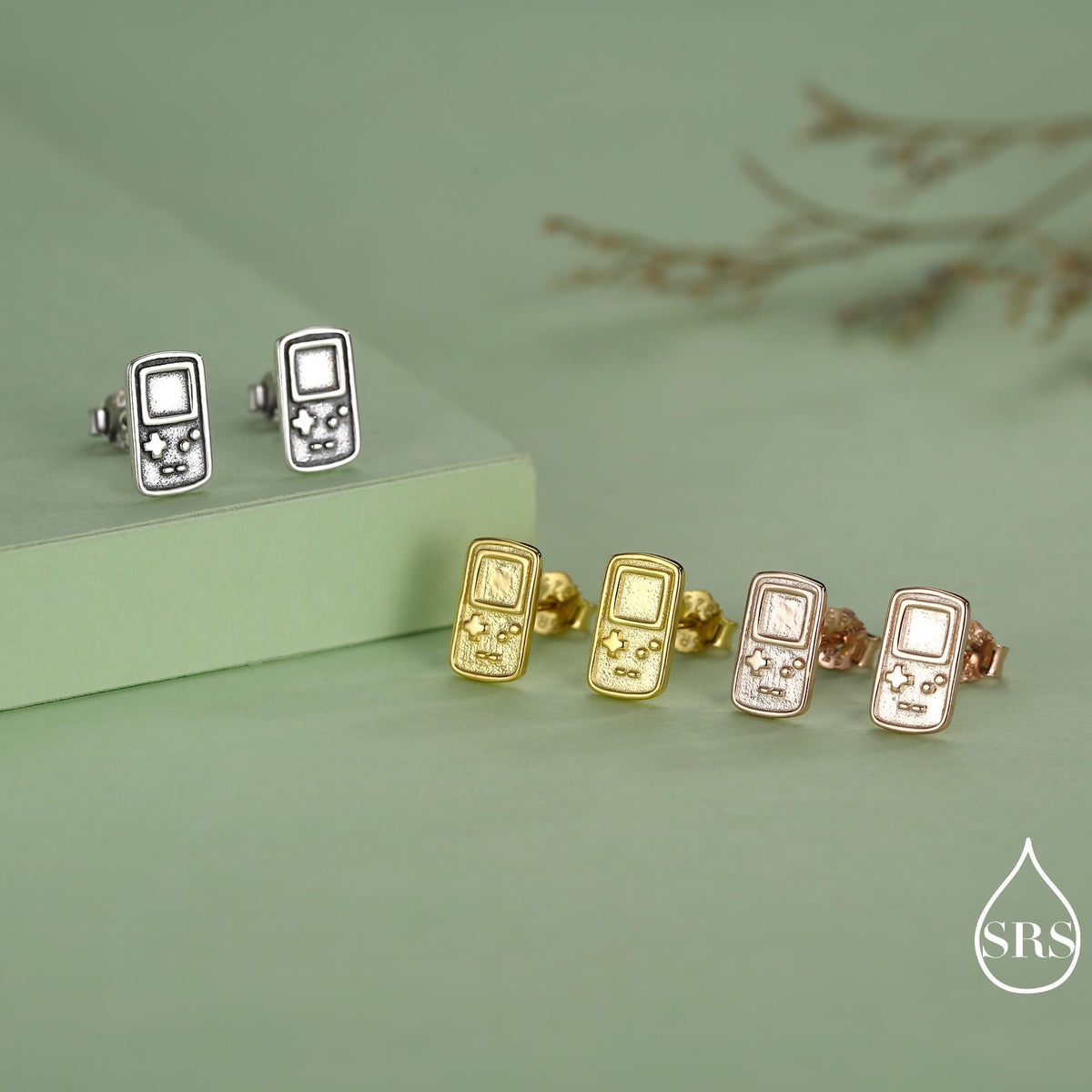 Sterling Silver Retro Game Console Stud Earrings, 90s Nostalgic Jewellery, Silver, Gold or Rose Gold Finish