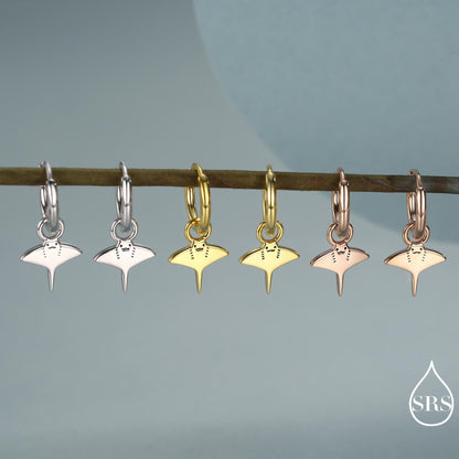 Kawaii Manta Ray Huggie Hoop Earrings in Sterling Silver, Gold or Rose Gold Finish, Detachable Charms