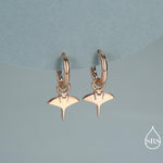 Kawaii Manta Ray Huggie Hoop Earrings in Sterling Silver, Gold or Rose Gold Finish, Detachable Charms
