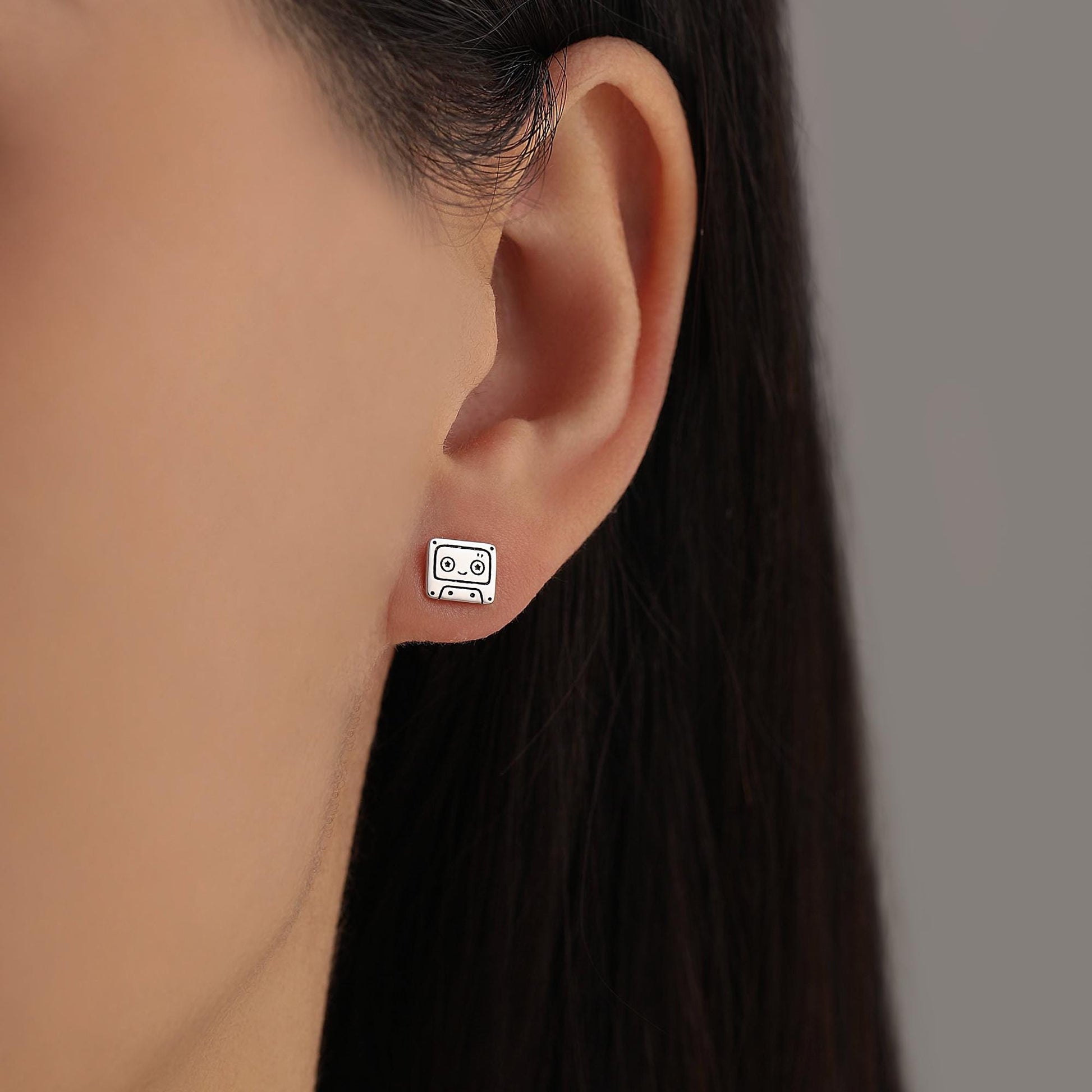 Retro Game Console & Music Cassette Tape Stud Earrings in Sterling Silver, Mismatched 90s Nostalgic Jewellery, Silver, Gold or Rose Gold