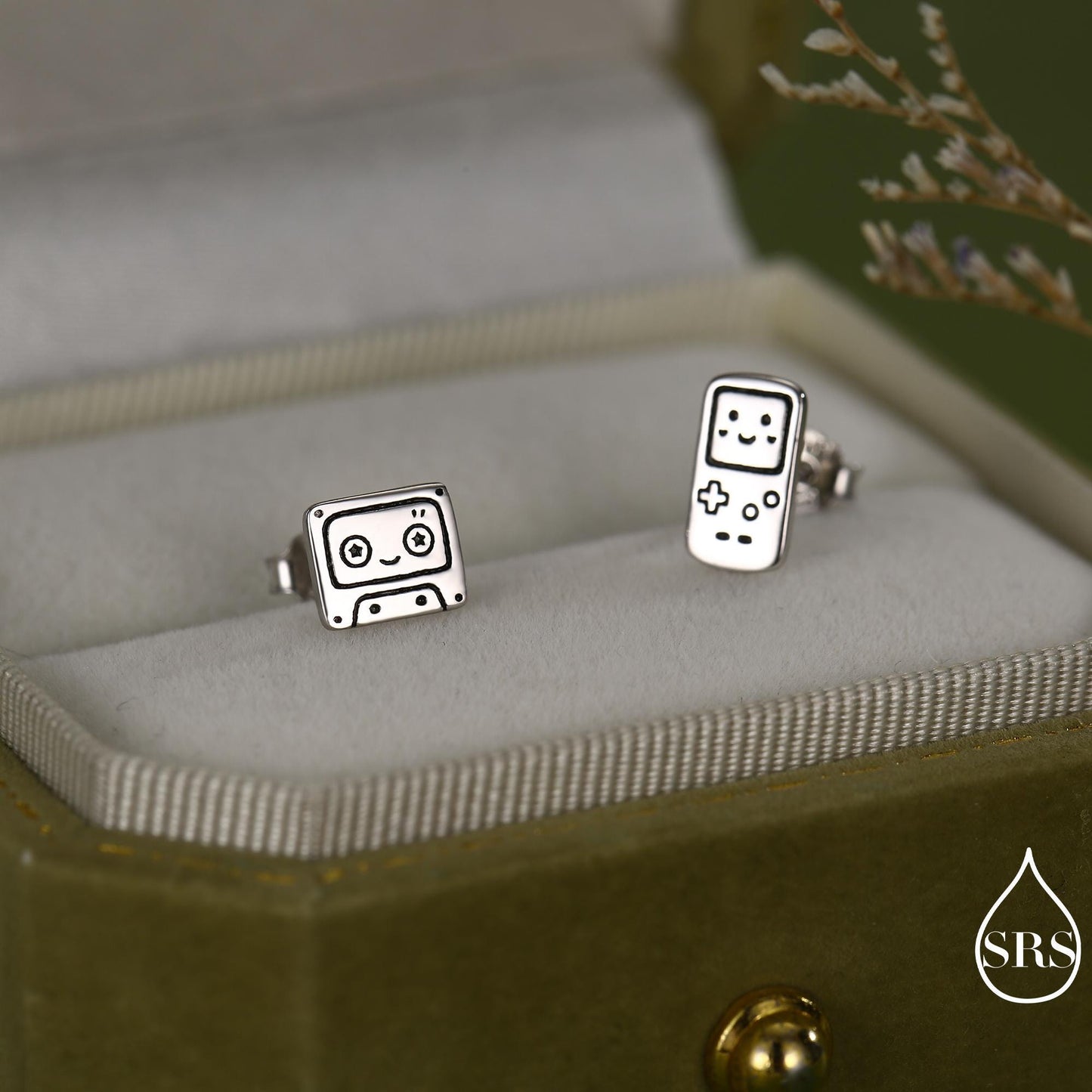 Retro Game Console & Music Cassette Tape Stud Earrings in Sterling Silver, Mismatched 90s Nostalgic Jewellery, Silver, Gold or Rose Gold