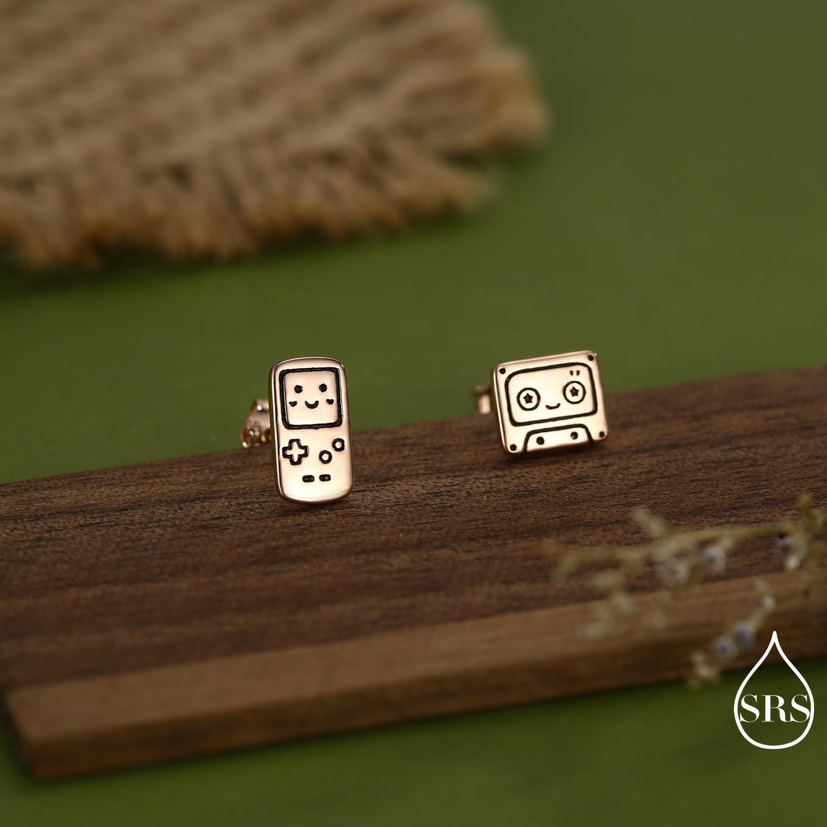 Retro Game Console & Music Cassette Tape Stud Earrings in Sterling Silver, Mismatched 90s Nostalgic Jewellery, Silver, Gold or Rose Gold