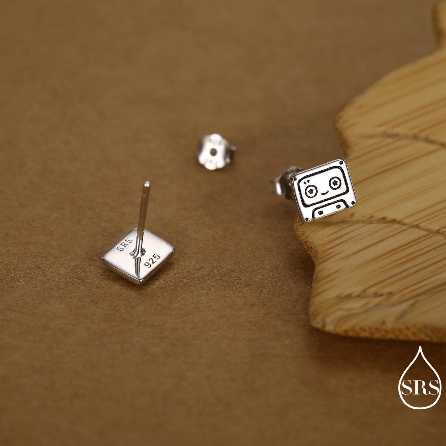 Retro Music Cassette Tape Stud Earrings in Sterling Silver, 90s Nostalgic Jewellery, Silver, Gold or Rose Gold Finish