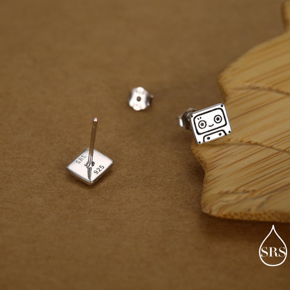 Retro Music Cassette Tape Stud Earrings in Sterling Silver, 90s Nostalgic Jewellery, Silver, Gold or Rose Gold Finish