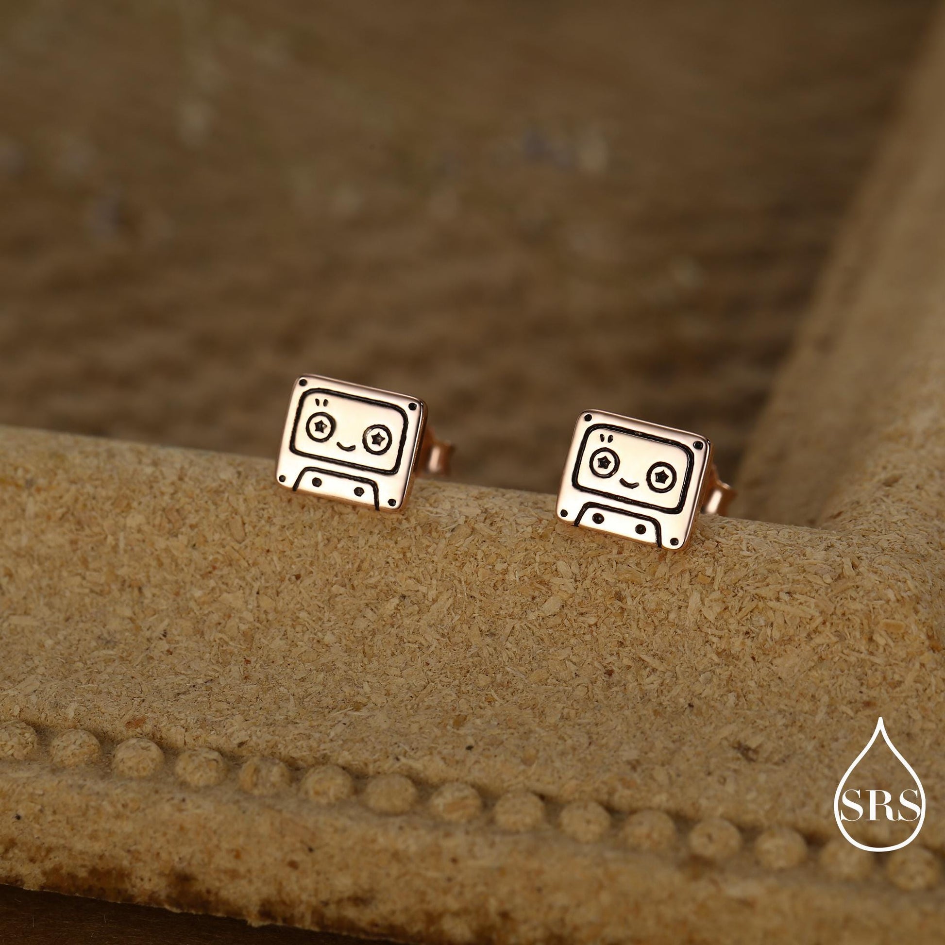 Retro Music Cassette Tape Stud Earrings in Sterling Silver, 90s Nostalgic Jewellery, Silver, Gold or Rose Gold Finish