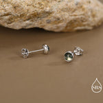 Sterling Silver Natural Dark Moss Agate Stud Earrings, 3mm 4mm 5mm and 6mm, Genuine Moss Agate Gemstone Stud, Minimalist Style