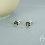 Sterling Silver Natural Dark Moss Agate Stud Earrings, 3mm 4mm 5mm and 6mm, Genuine Moss Agate Gemstone Stud, Minimalist Style