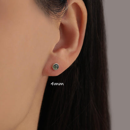 Natural Moss Agate Screw Back Earrings in Sterling Silver, 3mm, 4mm, 5mm and 6mm, Genuine Moss Agate Gemstone Stud