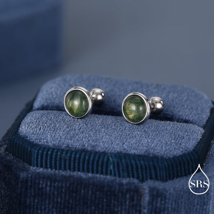 Natural Moss Agate Screw Back Earrings in Sterling Silver, 3mm, 4mm, 5mm and 6mm, Genuine Moss Agate Gemstone Stud