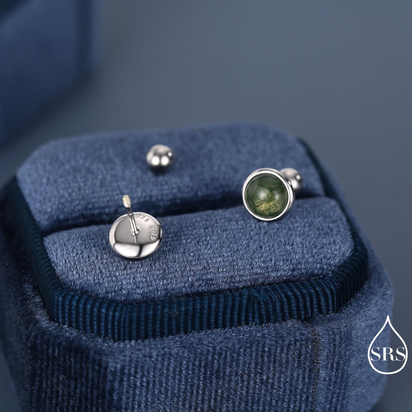 Natural Moss Agate Screw Back Earrings in Sterling Silver, 3mm, 4mm, 5mm and 6mm, Genuine Moss Agate Gemstone Stud