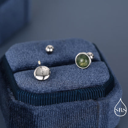 Natural Moss Agate Screw Back Earrings in Sterling Silver, 3mm, 4mm, 5mm and 6mm, Genuine Moss Agate Gemstone Stud