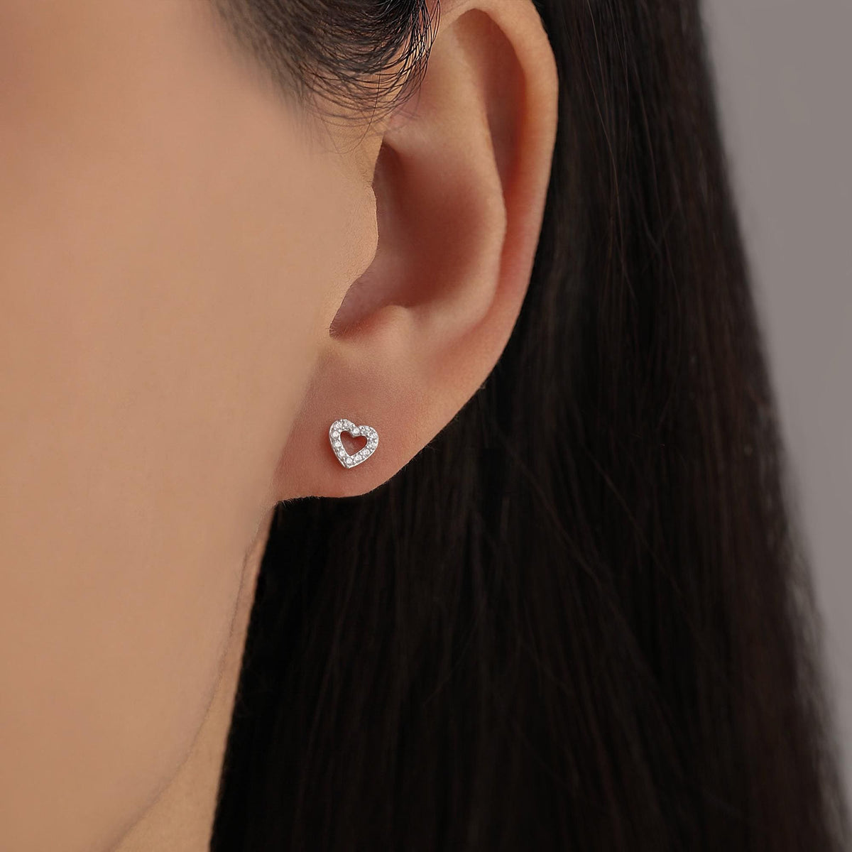 Tiny Open Heart Stud Earrings in Sterling Silver, Silver or Gold, CZ Heart Stud