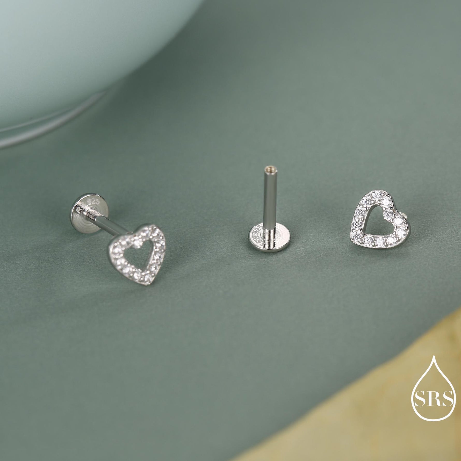 Tiny Open Heart 16G Internally Threaded Flat Back Earrings