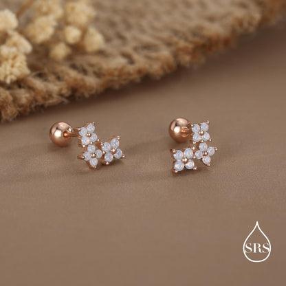 Opal Colour CZ Hydrangea Bouquet 18G Screw Back Earrings in Sterling Silver, Silver, Gold or Rose Gold, Flower Earrings