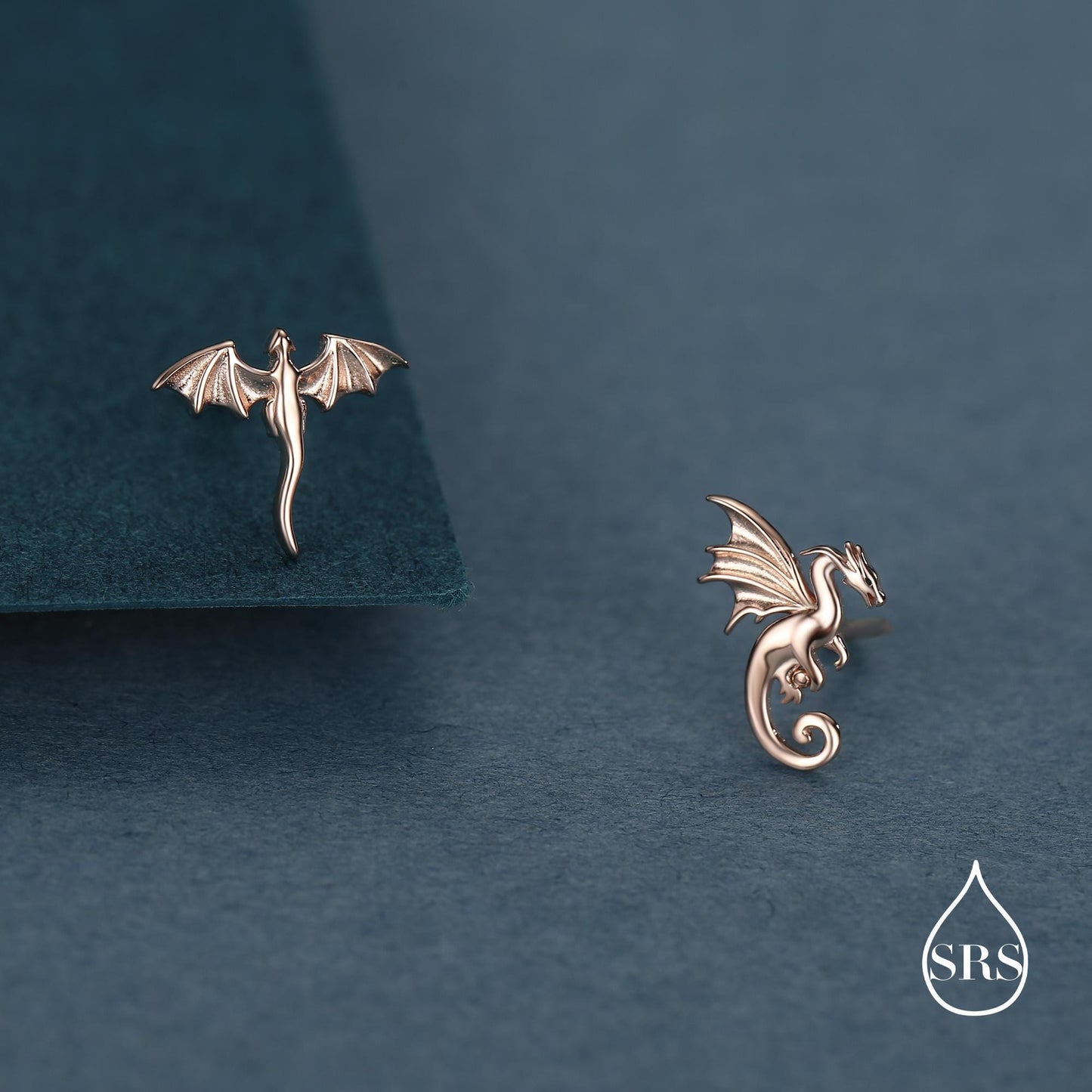 Extra Tiny Mismatched Dragon Stud Earrings in Sterling Silver, Silver or Gold or Rose Gold, Asymmetric Dragon Stud Earrings