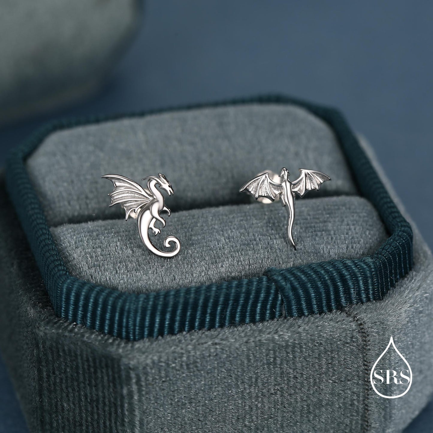 Extra Tiny Mismatched Dragon Stud Earrings in Sterling Silver, Silver or Gold or Rose Gold, Asymmetric Dragon Stud Earrings