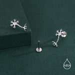 Tiny Neuron Cell 16G Internally Threaded Flat Back Earrings in Sterling Silver