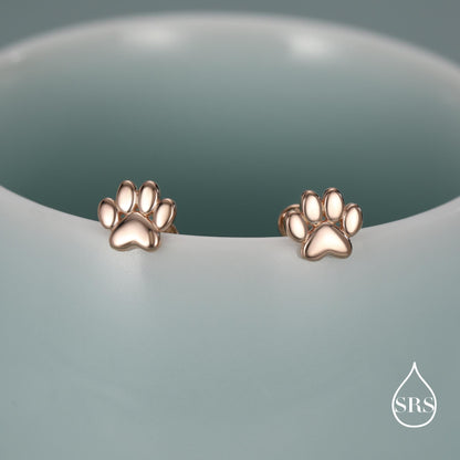 Sterling Silver Paw Print Flat-Back Studs for Animal Lovers, 16G 8mm Flat Back Earrings