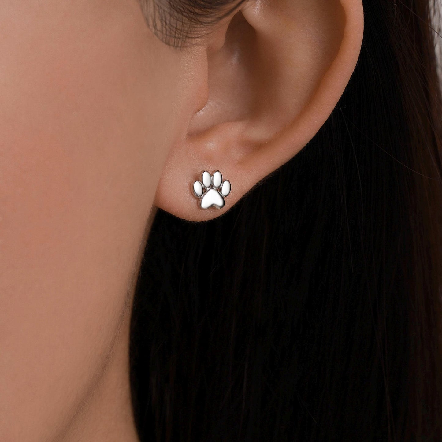 Sterling Silver Paw Print Flat-Back Studs for Animal Lovers, 16G 8mm Flat Back Earrings