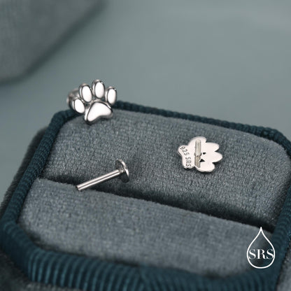 Sterling Silver Paw Print Flat-Back Studs for Animal Lovers, 16G 8mm Flat Back Earrings