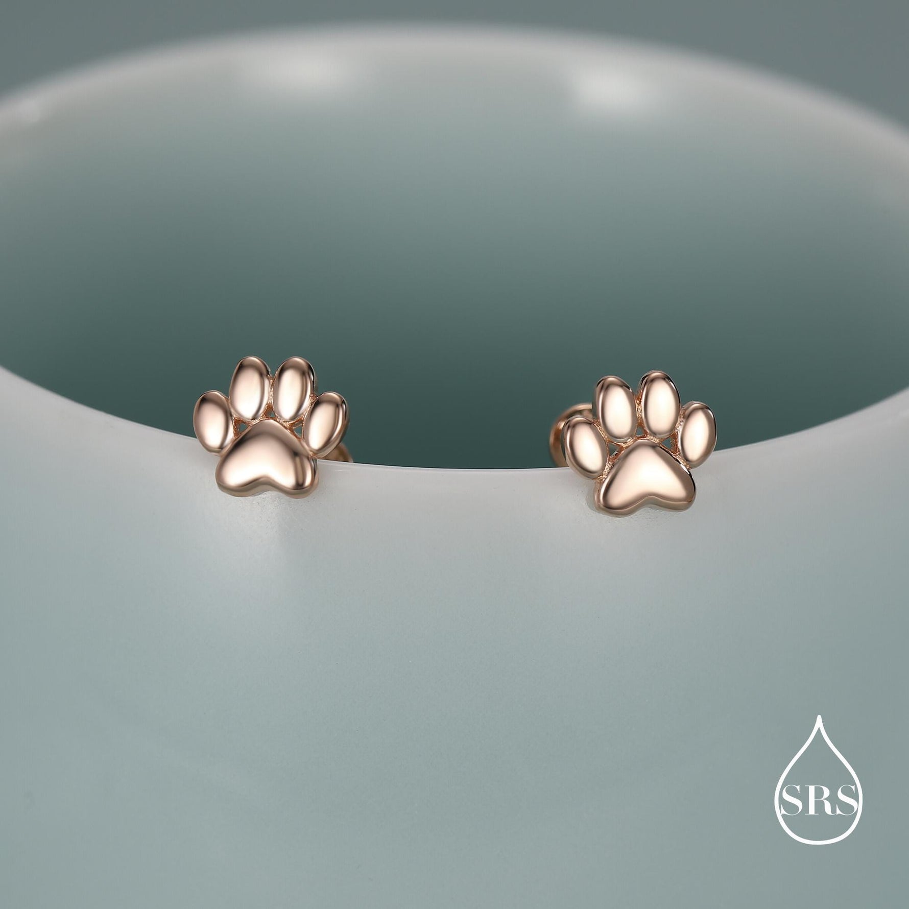 Very Tiny Paw Print Stud Earrings in Sterling Silver, Silver or Gold or Rose Gold, Pet Earrings, Dog Earrings, Cat Earrings